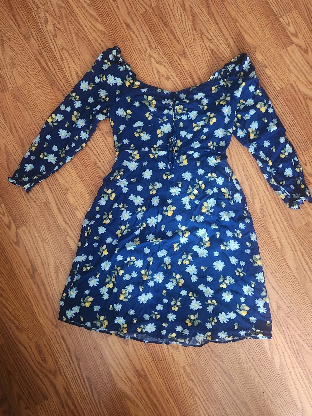 Lily Rose Navy Blue Floral Top with Elastic Neckline